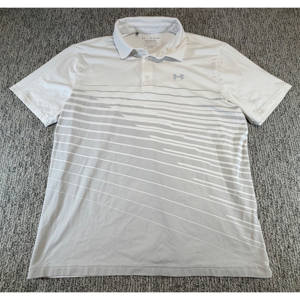 Under Armour Playoff Polo Mens XL White Grey Striped HeatGear‎ Golf Shirt
